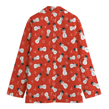 Christmas Snowman Pattern Print Women's Cotton Blazer