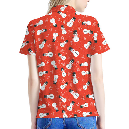 Christmas Snowman Pattern Print Women's Polo Shirt