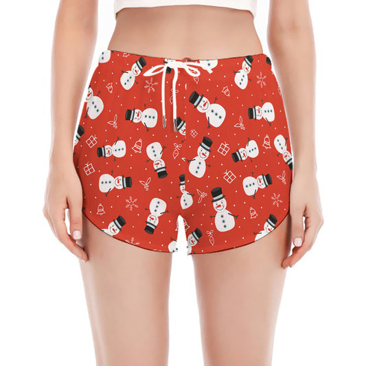 Christmas Snowman Pattern Print Women's Split Running Shorts