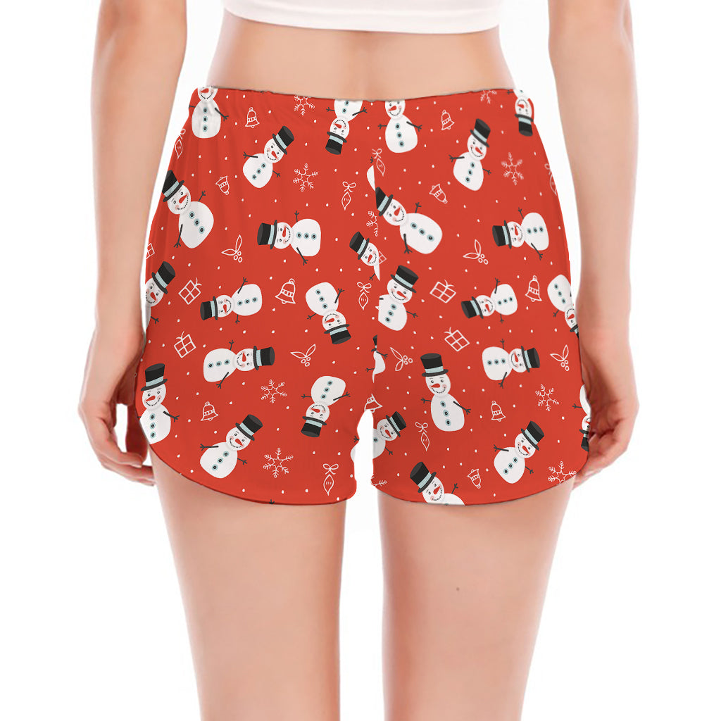 Christmas Snowman Pattern Print Women's Split Running Shorts