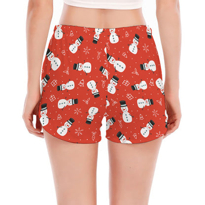 Christmas Snowman Pattern Print Women's Split Running Shorts