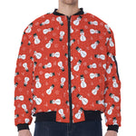 Christmas Snowman Pattern Print Zip Sleeve Bomber Jacket