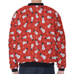Christmas Snowman Pattern Print Zip Sleeve Bomber Jacket