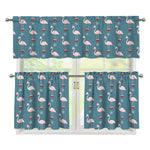 Christmas Snowy Flamingo Pattern Print 3 Piece Kitchen Curtains