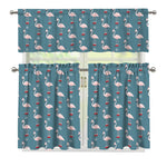 Christmas Snowy Flamingo Pattern Print 3 Piece Kitchen Curtains