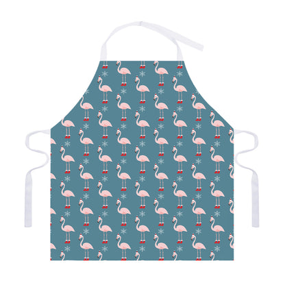 Christmas Snowy Flamingo Pattern Print Adjustable Apron