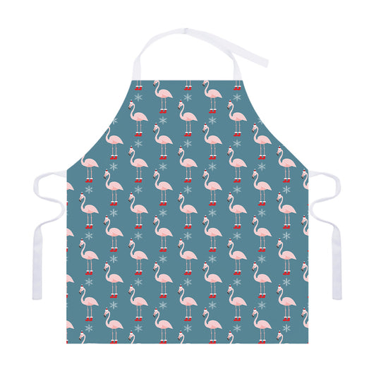 Christmas Snowy Flamingo Pattern Print Adjustable Apron