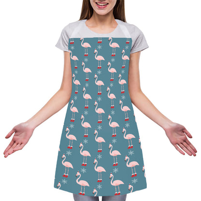 Christmas Snowy Flamingo Pattern Print Adjustable Apron