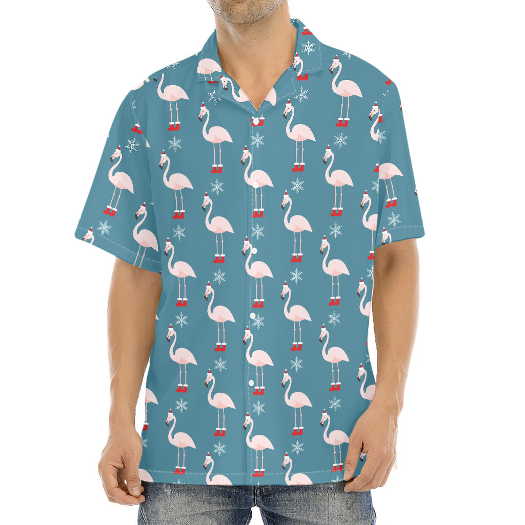 Christmas Snowy Flamingo Pattern Print Aloha Shirt