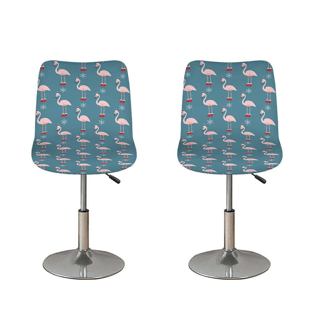 Christmas Snowy Flamingo Pattern Print Bar Stool Covers