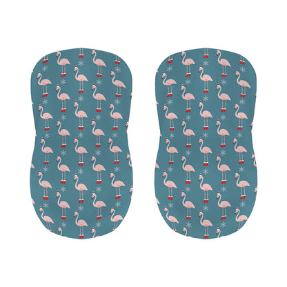 Christmas Snowy Flamingo Pattern Print Bar Stool Covers