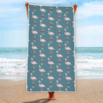 Christmas Snowy Flamingo Pattern Print Beach Towel