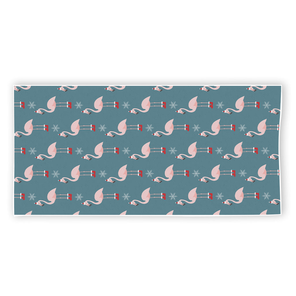 Christmas Snowy Flamingo Pattern Print Beach Towel