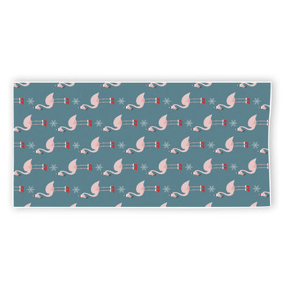 Christmas Snowy Flamingo Pattern Print Beach Towel