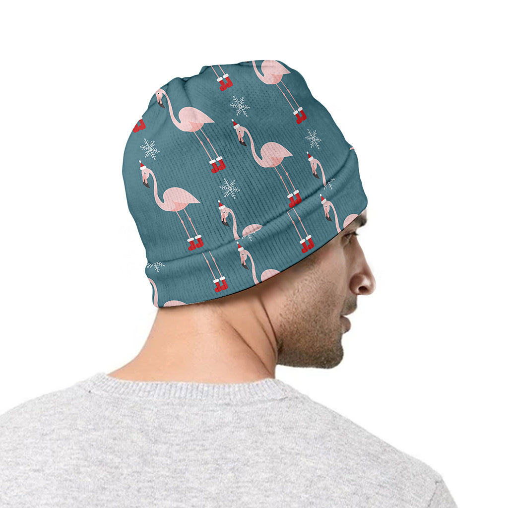 Christmas Snowy Flamingo Pattern Print Beanie