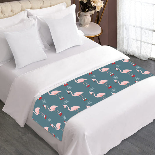 Christmas Snowy Flamingo Pattern Print Bed Runner