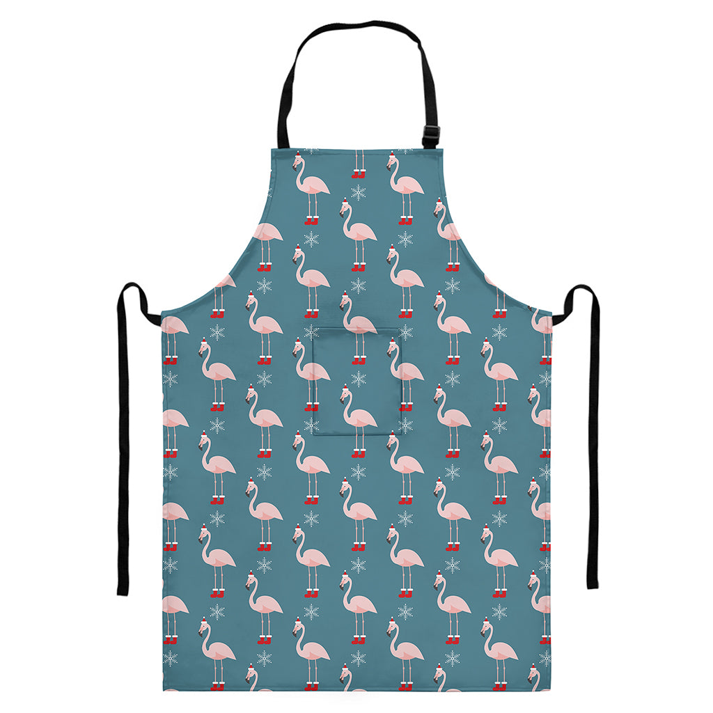 Christmas Snowy Flamingo Pattern Print Bib Apron With Pocket