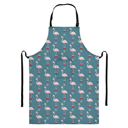 Christmas Snowy Flamingo Pattern Print Bib Apron With Pocket