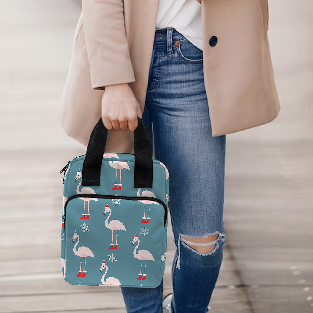 Christmas Snowy Flamingo Pattern Print Bible Tote Bag