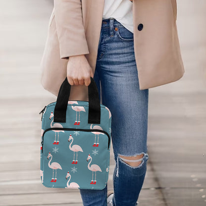 Christmas Snowy Flamingo Pattern Print Bible Tote Bag