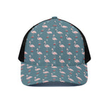 Christmas Snowy Flamingo Pattern Print Black Mesh Trucker Cap