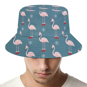 Christmas Snowy Flamingo Pattern Print Bucket Hat