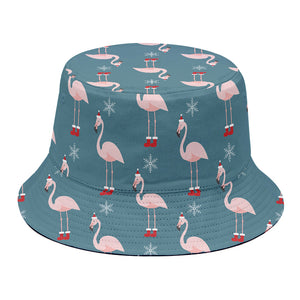 Christmas Snowy Flamingo Pattern Print Bucket Hat