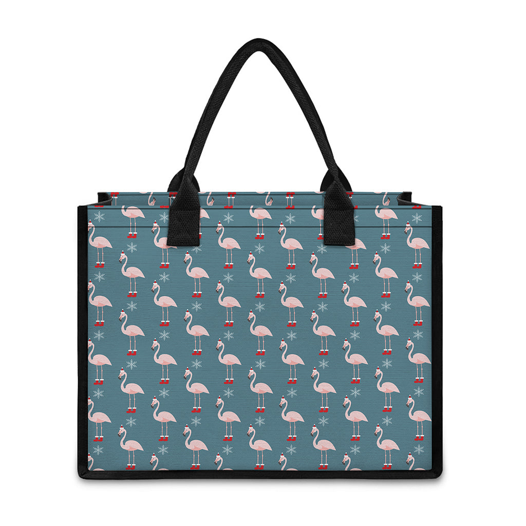 Christmas Snowy Flamingo Pattern Print Canvas Tote Bag