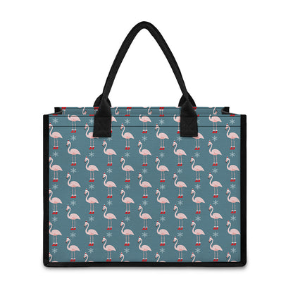Christmas Snowy Flamingo Pattern Print Canvas Tote Bag