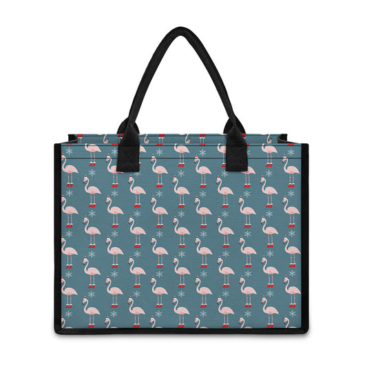 Christmas Snowy Flamingo Pattern Print Canvas Tote Bag