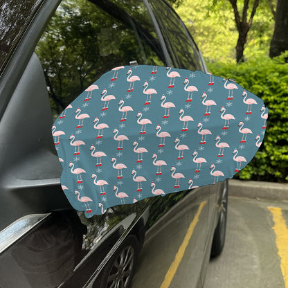 Christmas Snowy Flamingo Pattern Print Car Side Mirror Covers