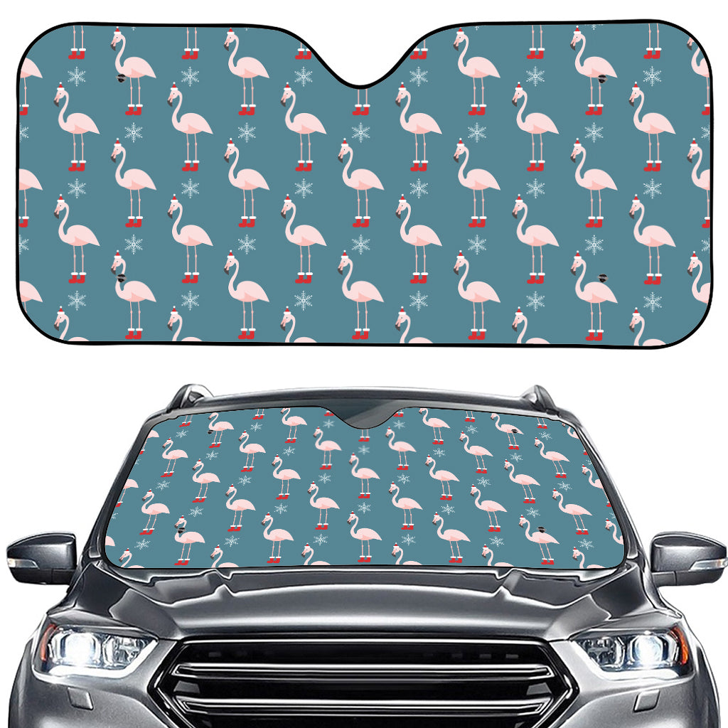 Christmas Snowy Flamingo Pattern Print Car Windshield Sun Shade