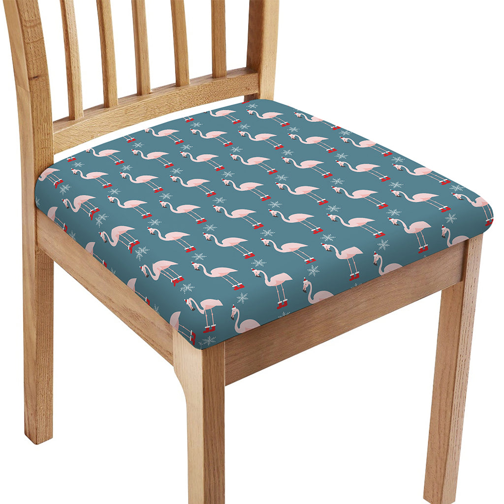 Christmas Snowy Flamingo Pattern Print Chair Cushion Cover