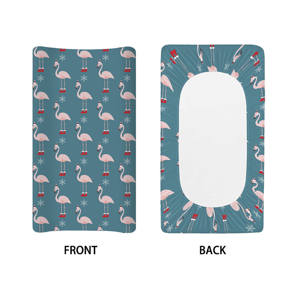 Christmas Snowy Flamingo Pattern Print Changing Pad Cover