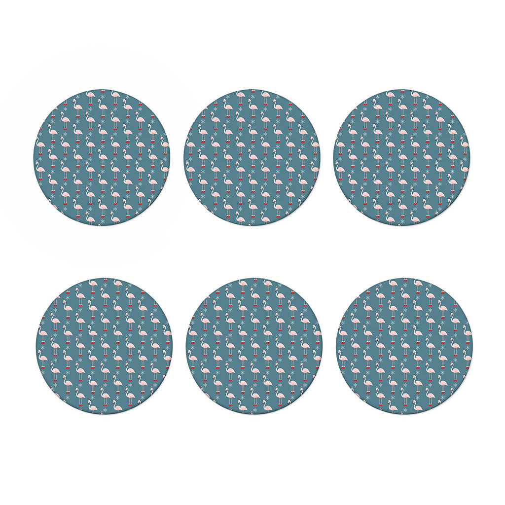 Christmas Snowy Flamingo Pattern Print Coaster Set