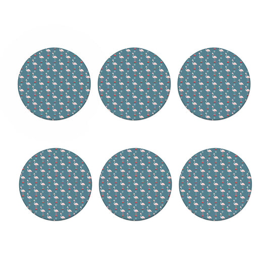 Christmas Snowy Flamingo Pattern Print Coaster Set