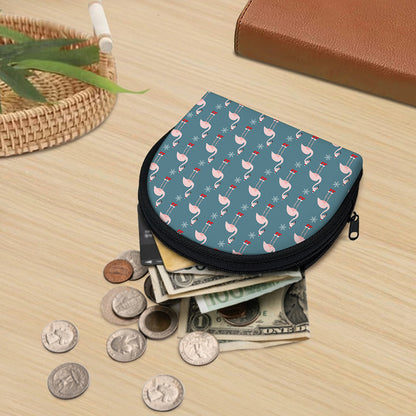 Christmas Snowy Flamingo Pattern Print Coin Purse