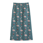 Christmas Snowy Flamingo Pattern Print Cotton Front Slit Maxi Skirt