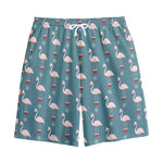 Christmas Snowy Flamingo Pattern Print Cotton Shorts