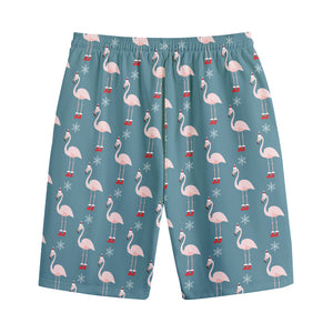 Christmas Snowy Flamingo Pattern Print Cotton Shorts