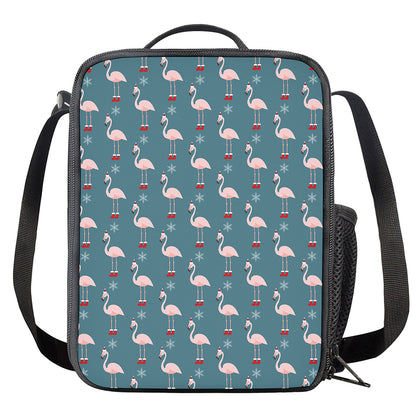 Christmas Snowy Flamingo Pattern Print Crossbody Lunch Bag