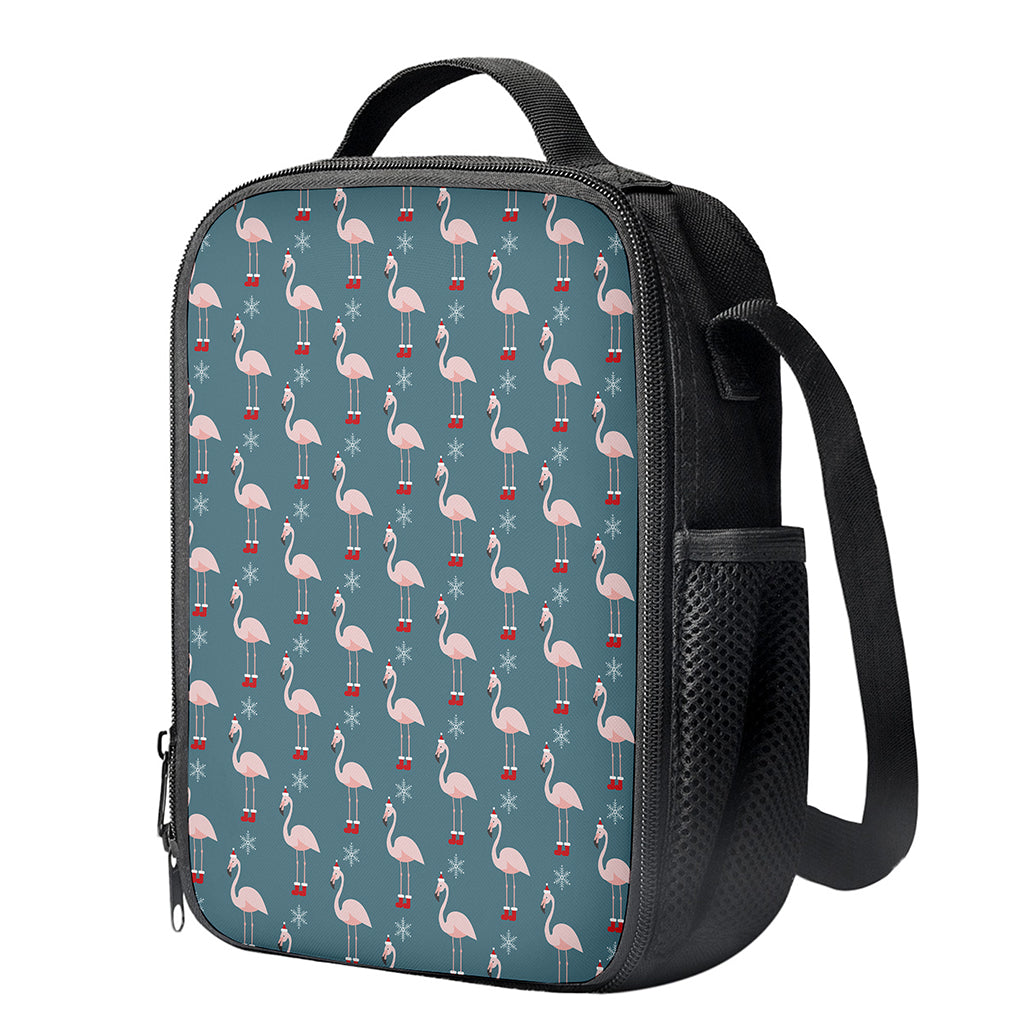 Christmas Snowy Flamingo Pattern Print Crossbody Lunch Bag