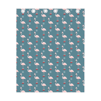 Christmas Snowy Flamingo Pattern Print Curtain
