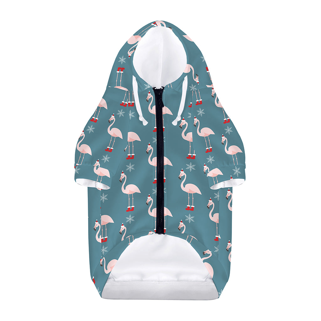 Christmas Snowy Flamingo Pattern Print Dog Zip Up Hoodie