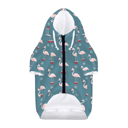 Christmas Snowy Flamingo Pattern Print Dog Zip Up Hoodie
