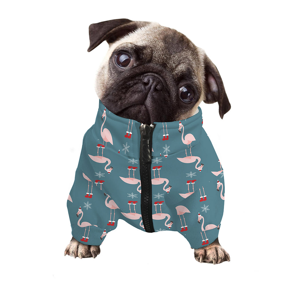 Christmas Snowy Flamingo Pattern Print Dog Zip Up Jacket