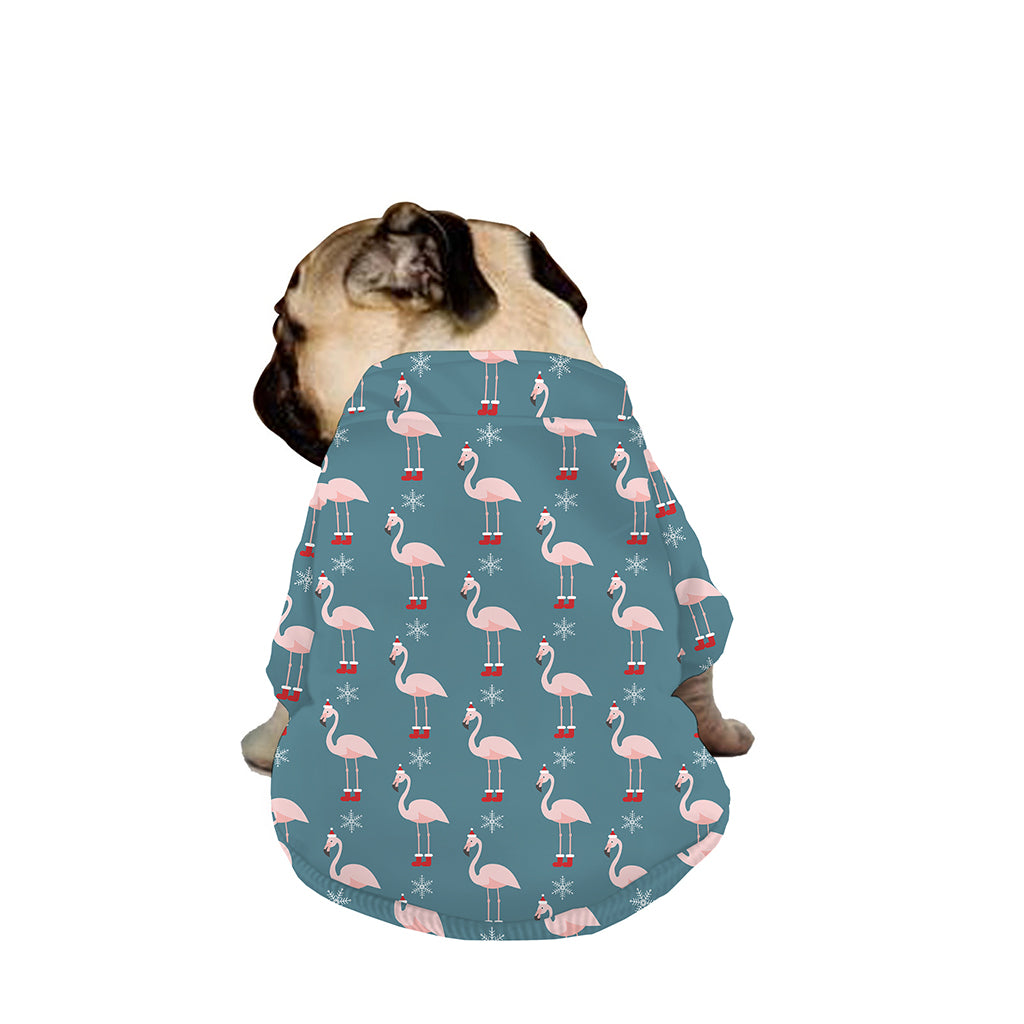 Christmas Snowy Flamingo Pattern Print Dog Zip Up Jacket