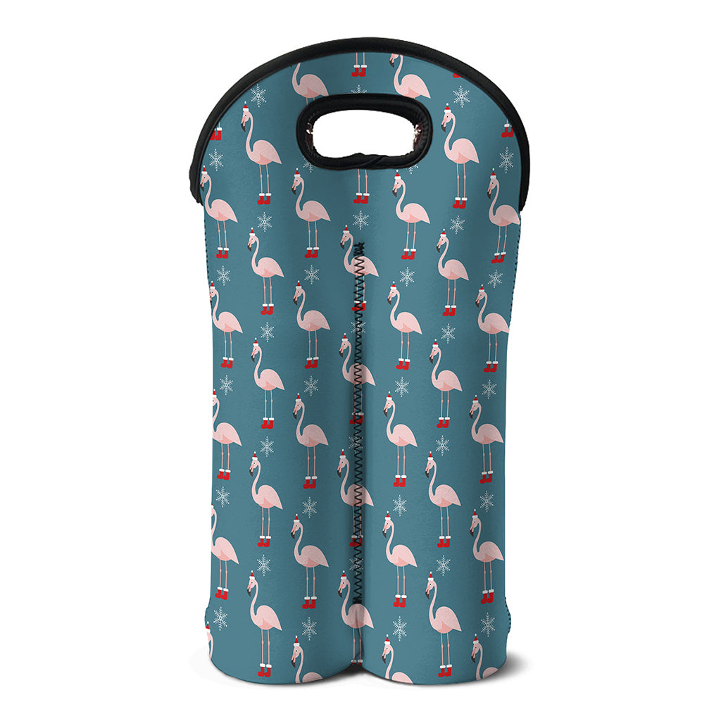 Christmas Snowy Flamingo Pattern Print Double Neoprene Wine Tote