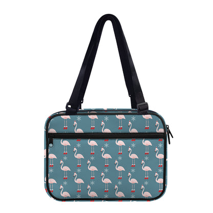 Christmas Snowy Flamingo Pattern Print Double Strap Bible Bag