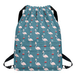 Christmas Snowy Flamingo Pattern Print Drawstring Backpack